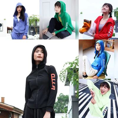 OULLA时尚休闲纯色运动外套修身百搭连帽螺纹拉链显瘦上衣女3866