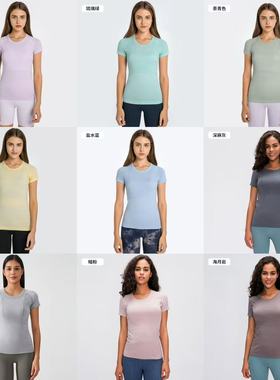 春夏秋新款短袖圆领运动T恤跑步健身上衣修身透气瑜伽服女S2067