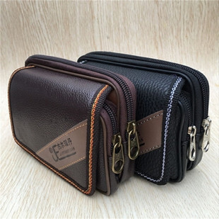 手机腰包男穿皮带帆布老年人手机套挂腰4寸5寸6英寸手机袋横款