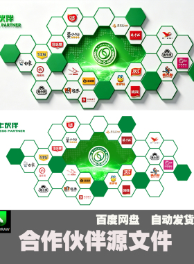 企业合作伙伴团队展示文化墙平面设计素材源文件AI+CDR矢量图F18