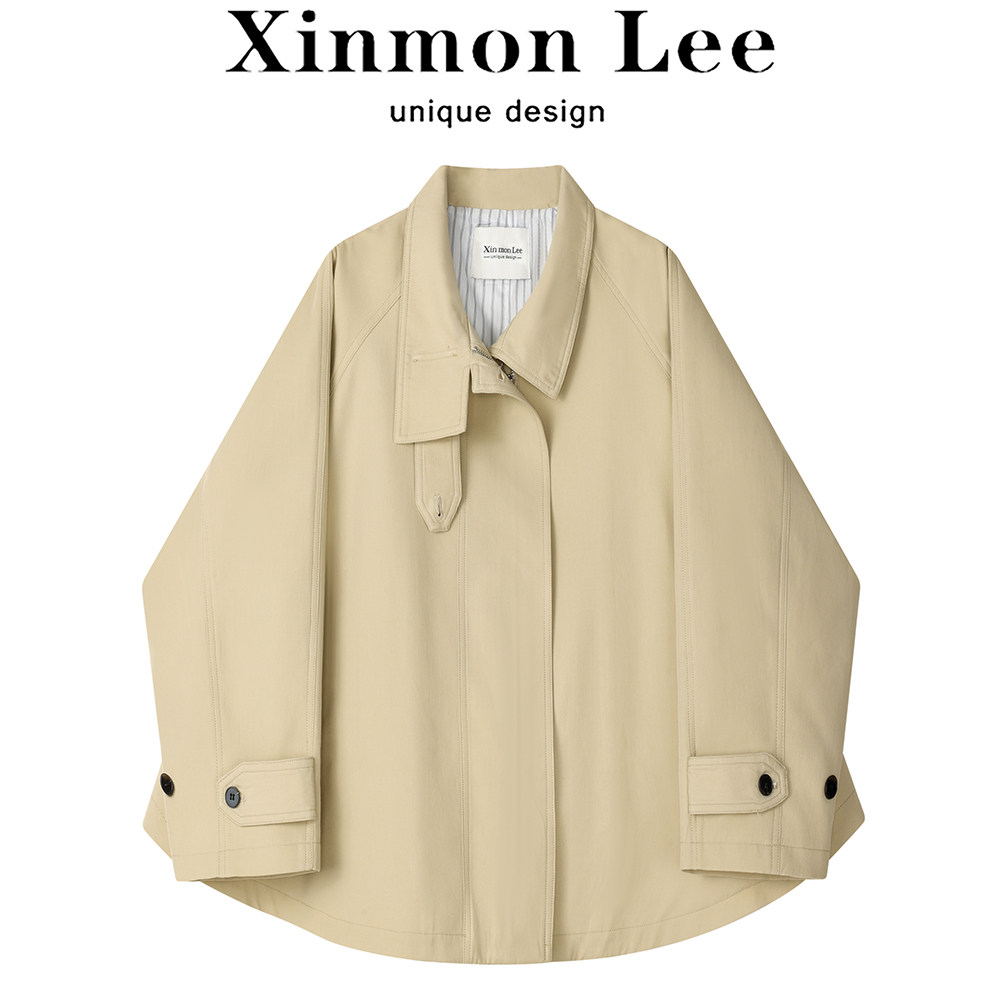 XinmonLee设计感斗篷风衣短款外套秋季气质复古韩系赫本风大衣女