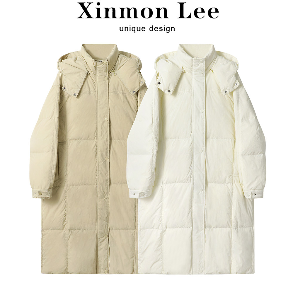 XinmonLee立领连帽高级感轻薄羽绒服冬季女中长款宽松设计感外套