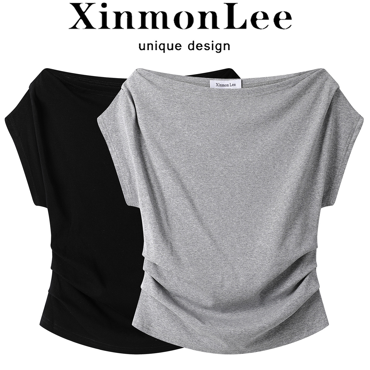 XinmonLee韩系气质一字肩短袖T恤女甜辣修身显瘦短款上衣夏季复古