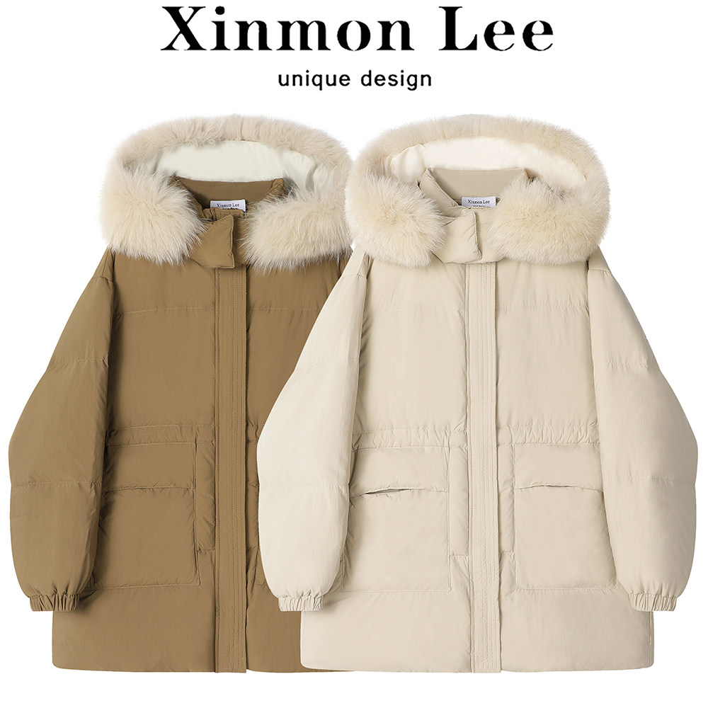 XinmonLee气质韩系奶呼呼羽绒服外套冬季连帽中长款棉服轻薄高级
