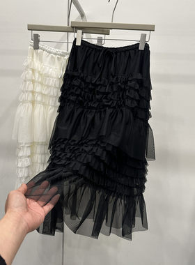 法式网纱蛋糕裙女荷叶边多层百褶半身裙显瘦A字中长裙2026春新款