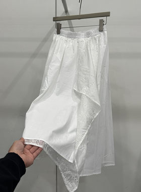 浪漫蕾丝风不规则拼接A字半身裙女2026春新款高腰显瘦中长款白色