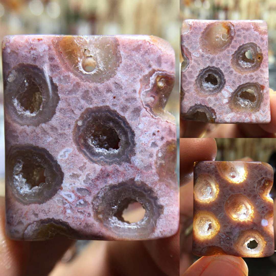 33珊瑚玉方牌柠檬黑冰水滴超透水冲老矿料随型吊坠粉黄色凤尾吊饰