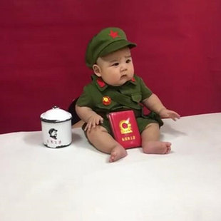 儿童摄影服装 影楼拍摄主题拍照相服饰百天周岁宝宝艺术照小红军