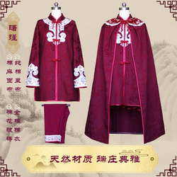 女款深酒红色刺绣送老衣服棉麻寿老高档寒衣新中式女式套装