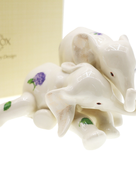 Cershar Lenox原包装盒一对大象 陶瓷装饰摆件 圣诞节礼品礼物