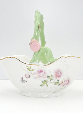 Cershar出口陶瓷花篮花瓶装饰摆件桌面置物插花篮水果零食储物篮