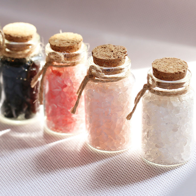 知了原创创意石头标本 天然七彩水晶消磁碎石许愿瓶摆件男女礼物