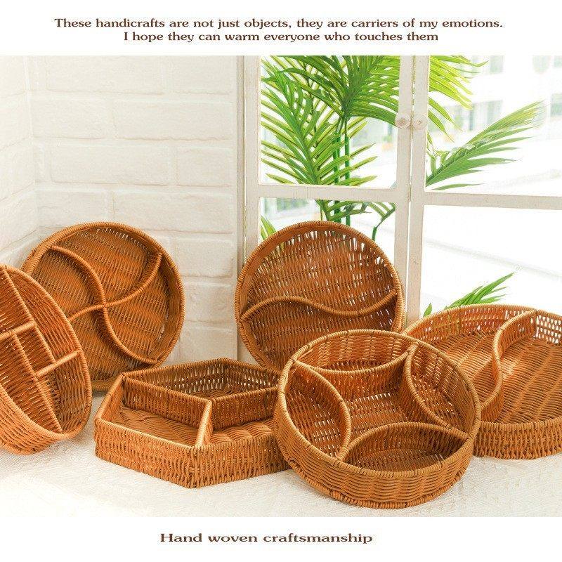 桌面糖果水果仿藤编火锅蔬菜点心食材分格盘自助烤肉商用创意餐具