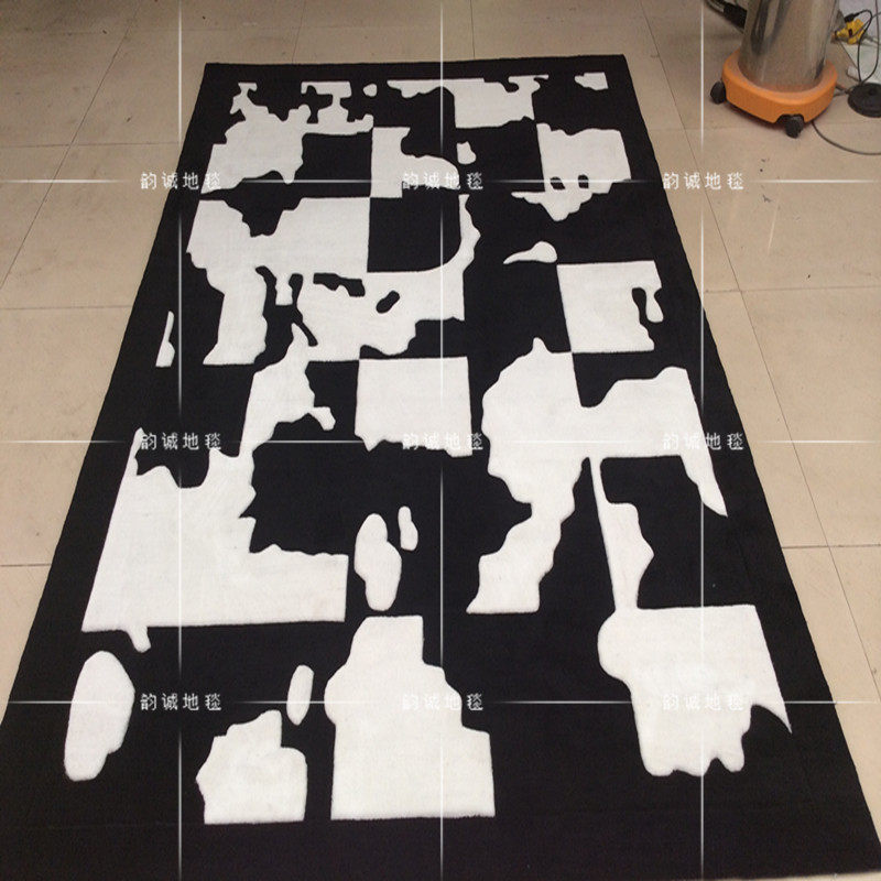 欧式美式宜家黑白几何地毯客厅茶几沙发卧室床尾书房餐厅手工地毯