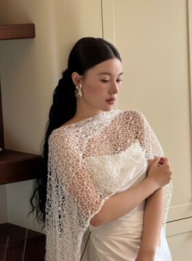 新娘结婚婚纱礼服披肩蕾丝长款坎肩围脖小众摄影拍照氛围感长方形