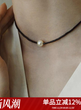 女玛瑙珍珠复古设计感锁骨链
