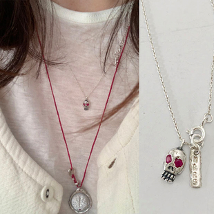 定制韩代mars25小众博主复古手工925银镀18k金宝石骷髅项链锁骨链
