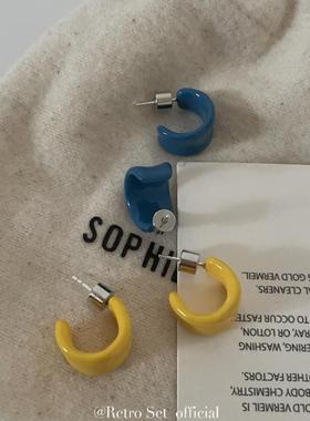 「Retro」质感珐琅小耳圈多色小众设计感耳饰高级百搭简约耳钉女