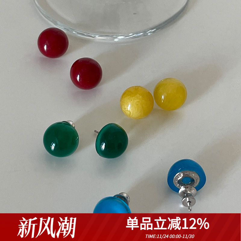 天然石简约玛瑙女纯银耳钉