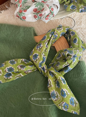 印度进口手工拓印布长绒棉印花棉布多用途方巾手工制作大肠发圈