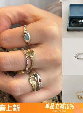 定制mars25韩国小众设计s925纯银手作感波浪小宝石戒指基础叠戴