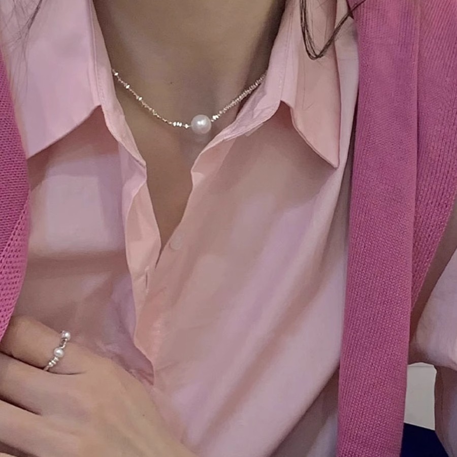 珍珠纯银碎银子女锁骨链