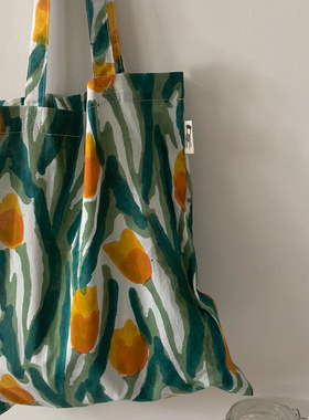 “风藏在郁金香里”自留推荐小众印度拓印棉布百搭帆布袋单肩包