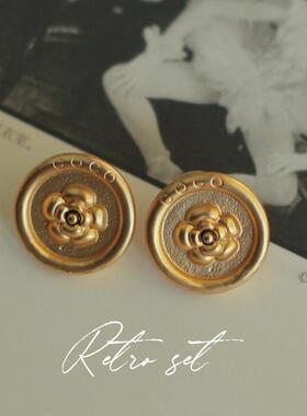 「巴黎女子」小香 nicepeople山茶花卉中古vintage镀金复古银耳钉