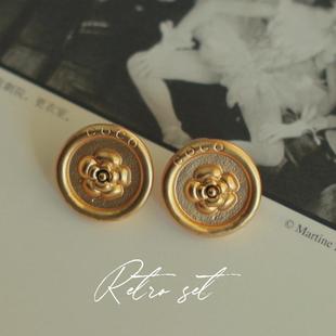 「巴黎女子」小香 nicepeople山茶花卉中古vintage镀金复古银耳钉