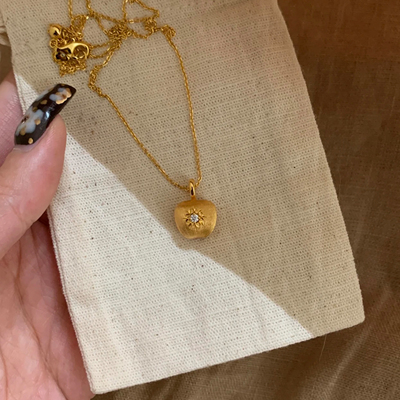 「祈愿果」双面戴拉丝苹果项链小众高级锁骨链新年礼物轻奢毛衣链