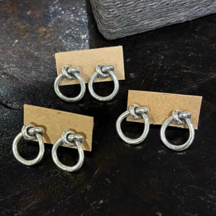 泰国清迈手工s925银耳环女文艺小众设计感纯银耳坠耳饰 同心结