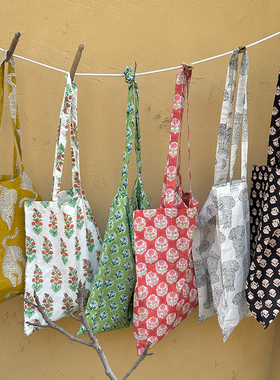 “见春天”印度传统染色拓印棉布环保袋韩版简约百搭单肩托特包袋