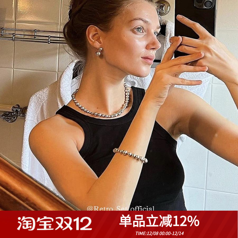 Lie银圆珠女优雅项链极简