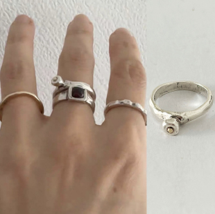 定制韩代小众设计mars25手工复古925纯银立体几何戒指简约百搭