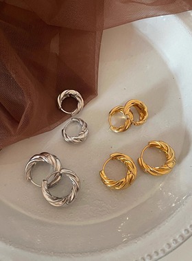 「出圈」925纯银复古编织麻花百搭小众设计感时尚耳环耳圈耳饰女