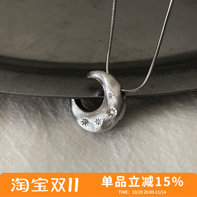 Retro925纯银蛇骨链月亮锁骨链