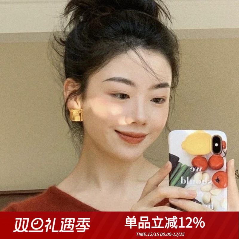 小众法式方块镀金复古耳夹