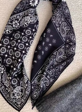 24秋冬韩系中古复古腰果花双面真丝桑蚕丝羊毛保暖方巾围巾小披肩