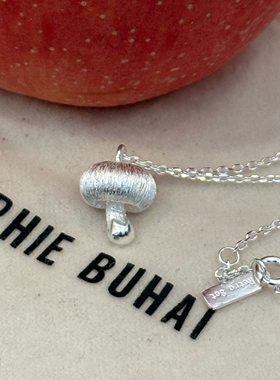 Retro手工制超可爱925实心纯银蘑菇项链小众设计百搭锁骨链毛衣链