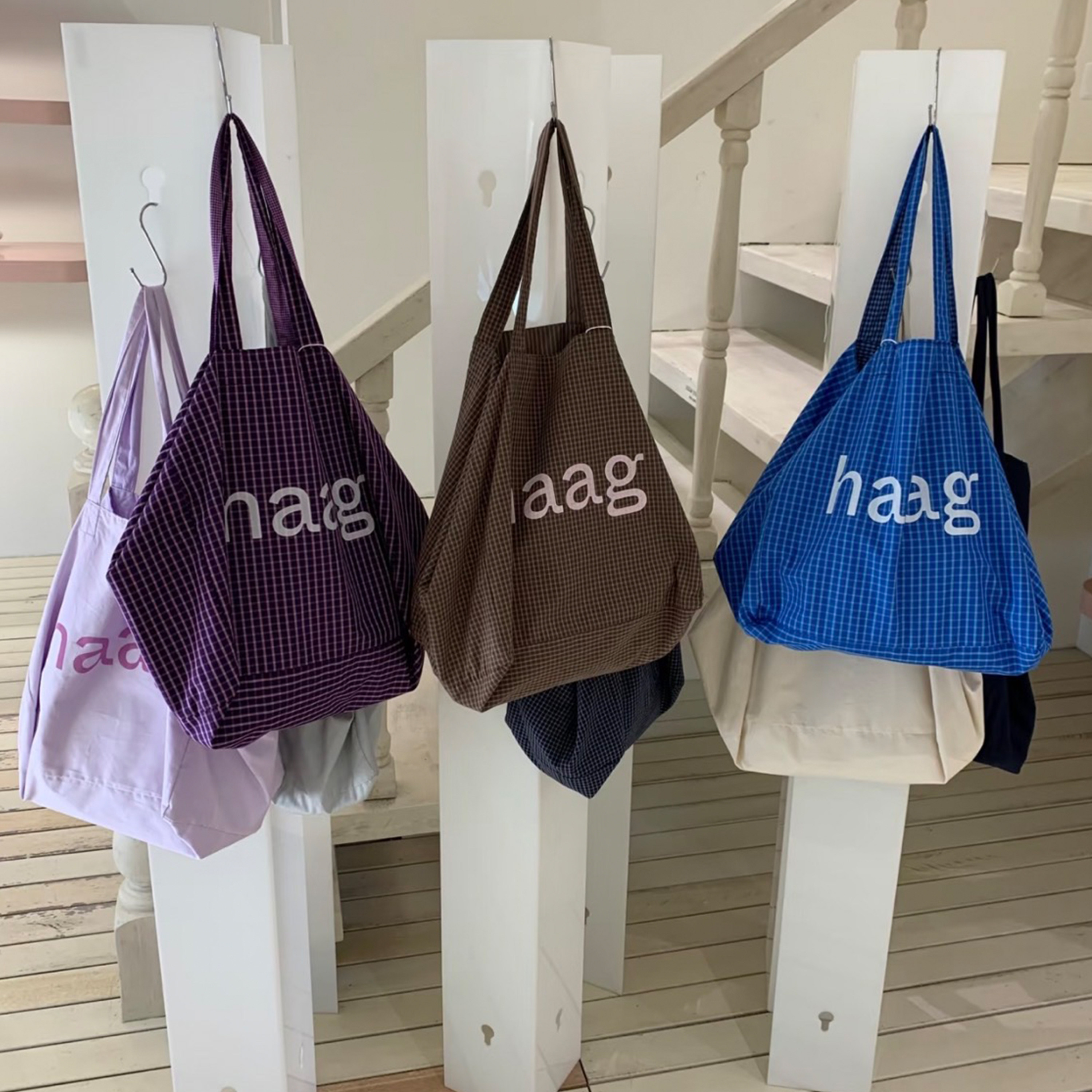 韩代新款haag进口面料葡萄紫色系街头休闲时尚格子搭配字母帆布包,箱包皮具/热销女包/男包,时尚帆布包,淘宝优惠券,粉丝福利购,淘宝优惠卷