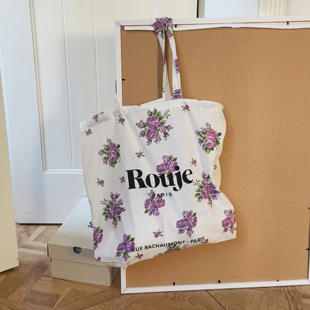 自制rouje26紫色碎花布袋购物环保袋法式 托特包 单肩包百搭时尚
