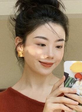 法式nicepeople同款中古方块vintage18k镀金复古小众925耳夹耳钉