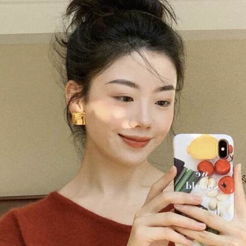 小众法式方块镀金复古耳夹
