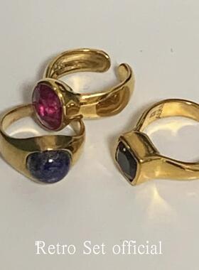 小众美国Hernan Herdez复古青金石黑玛瑙红宝石手工戒指mone同款