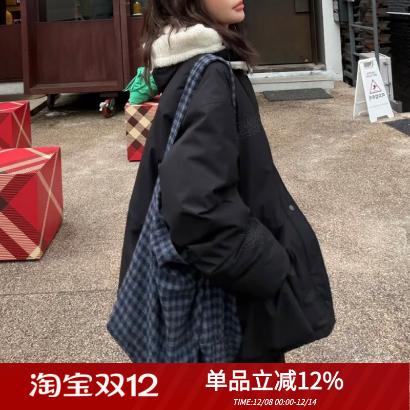 viaplain毛呢格子单肩托特包