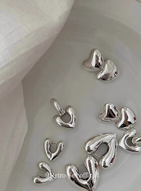 定制纽约Annika Inez小众镜面爱心系列925纯银双爱心耳钉/耳环