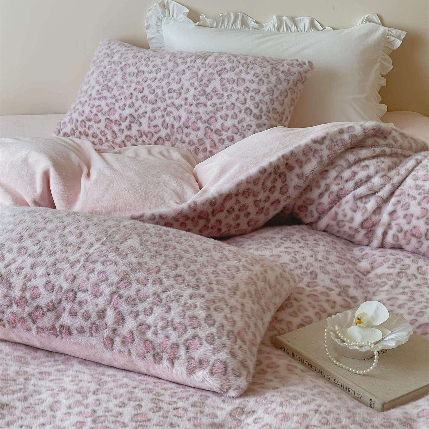 秋冬季豹纹仿皮草水貂绒床上用品