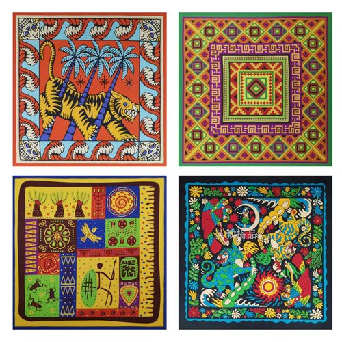 数码单面印花丛林动物小方巾纯棉外贸出口头巾潮流领巾bandanna