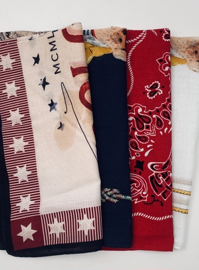 高品质纯棉印花小方巾男领巾女头巾小熊鹿发带Bandana