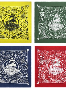 海洋风船锚红黄绿粉白色印花纯棉小方巾嘻哈街舞装饰头巾发带领巾